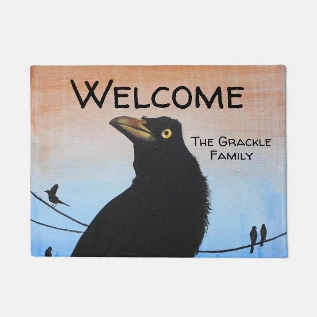 Grackle Austin Texas Bird Nature Wildlife Painting Fußmatte (Vorderseite)