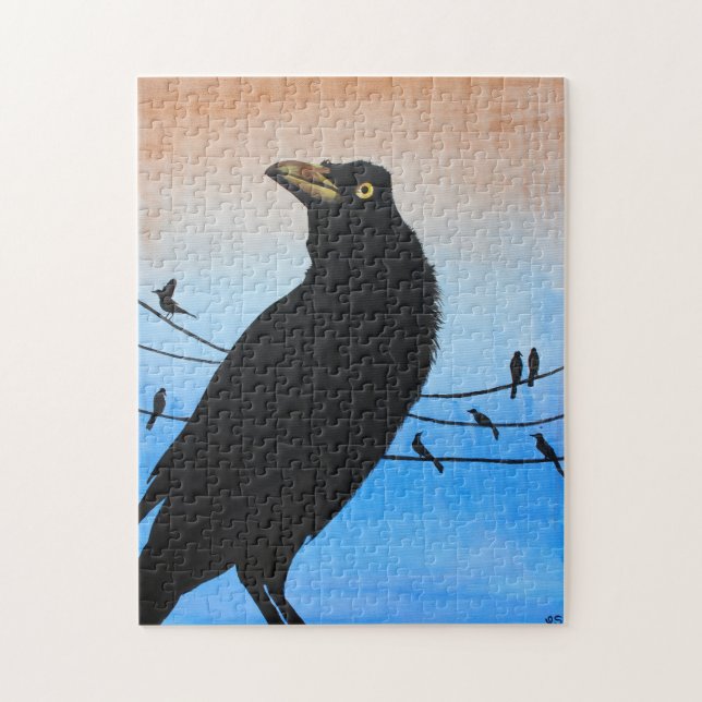 Grackle Austin Texas Black Bird Wildlife Painting (Vertikal)