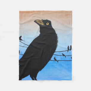 Grackle Austin Texas Black Bird Wildlife Painting Fleecedecke