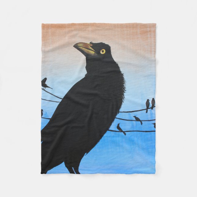 Grackle Austin Texas Black Bird Wildlife Painting Fleecedecke (Vorderseite)