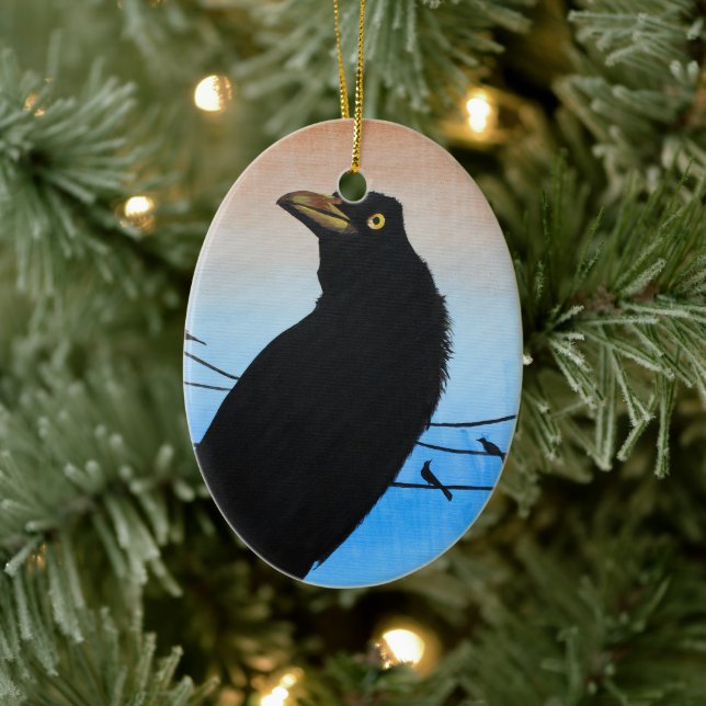 Grackle Austin Texas Black Bird Wildlife Painting Keramik Ornament (Baum)