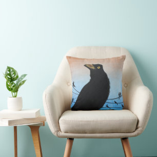 Grackle Austin Texas Black Bird Wildlife Painting Kissen