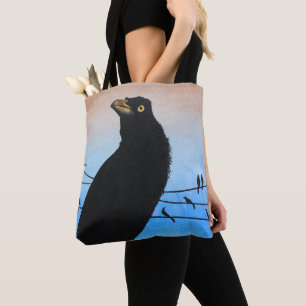 Grackle Austin Texas Black Bird Wildlife Painting Tasche