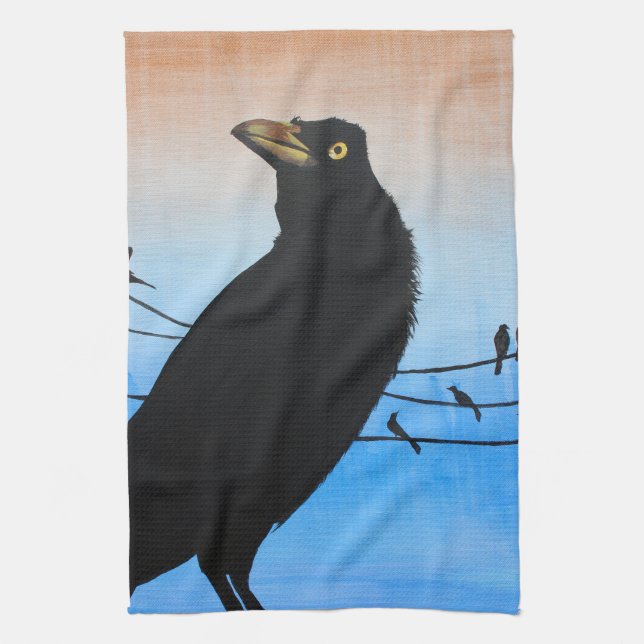 Grackle Austin Texas Vogel-Natur-Tier-Malerei Geschirrtuch (Vertikal)