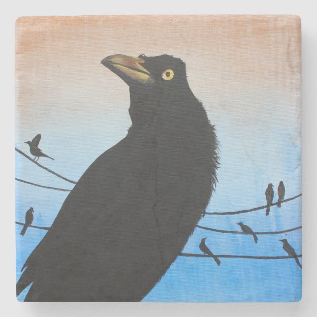 Grackle Austin Texas Vogel-Natur-Tier-Malerei Steinuntersetzer (Vorderseite)