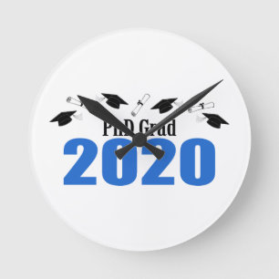 Grad 2020 Karten und Diplome (blau) Runde Wanduhr