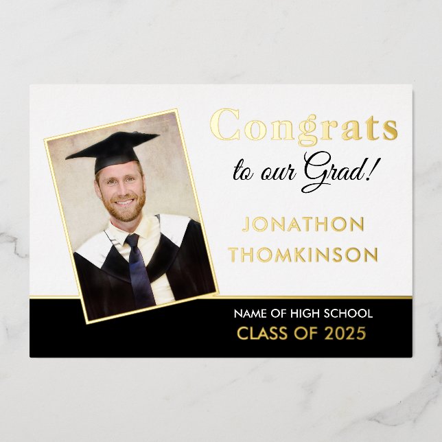 Grad 2022 Ankündigung Gold Foil Foto White Black (Vorderseite)