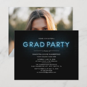 Grad 2022 Foto Blue Neon Graduation Party Einladung