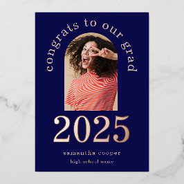 Grad 2025 Arch Foto Navy Rose Gold Foil Ankündigun Folieneinladung
