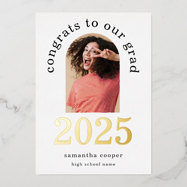 Grad 2025 Arch Photo Real Gold Foil Faire-part (Recto)