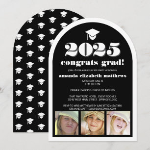 Grad 2025 Black Stylish 3 Foto Graduation Party Einladung