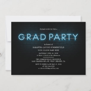 Grad 2025 Blue Neon Abschluss Foto Party Einladung