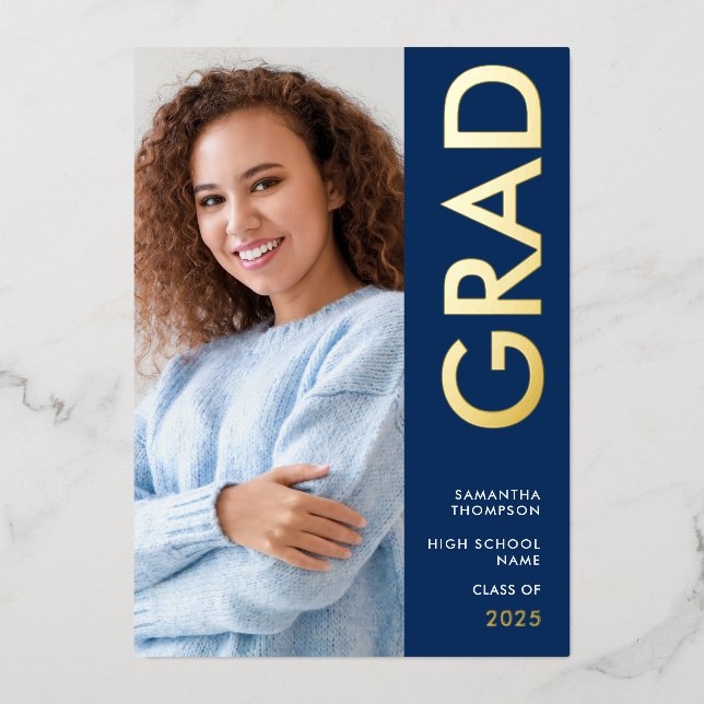 Grad 2025 Foto Navy Gold Real Foil Ankündigung (Vorderseite)