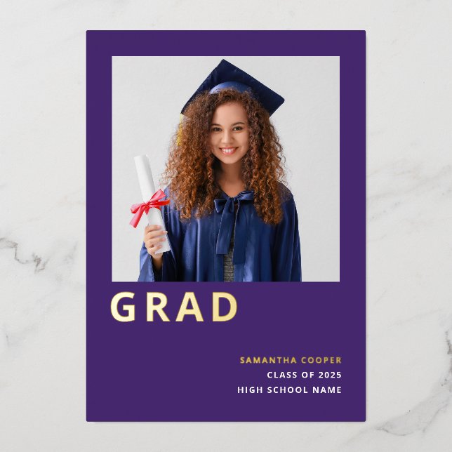 Grad 2025 Lila Bekanntgabe des Real Gold Foil Folieneinladung (Vorderseite)