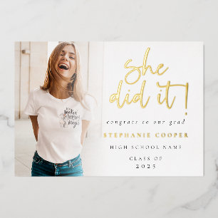 Grad 2025 Photo Elle L'A Fait Gold Foil Faire-part