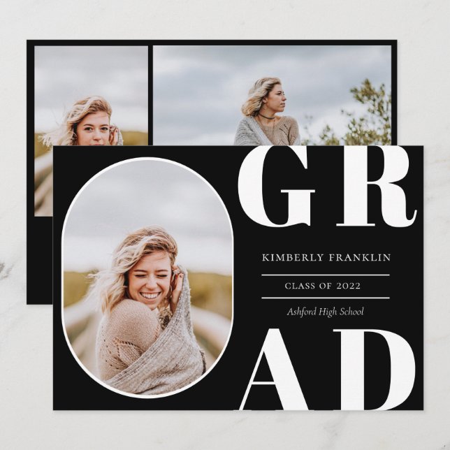 GRAD Arrondi cadre photo Graduation Invitation (Devant / Derrière)