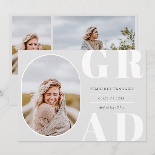 GRAD Arrondi cadre photo Graduation Invitation (Devant / Derrière)