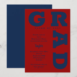 GRAD Blue auf dunkelrotem Abschluss Einladung