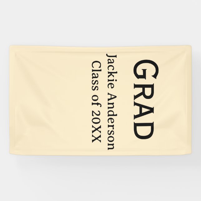 Grad bold letter name class of 20XX yellow pastel  Banner (Horizontal)