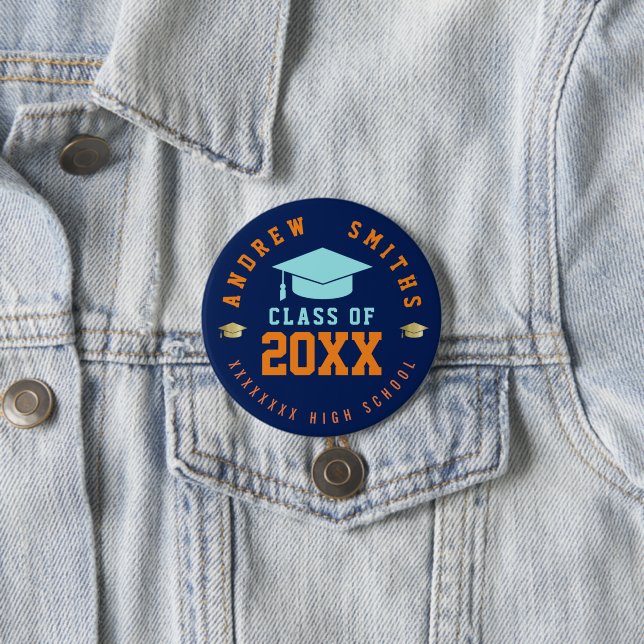 Grad Button mit Name und Klasse Jahr (Beispiel)