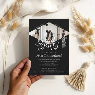 Grad Cap Bow Tassel Foto Collage Graduation Party Einladung