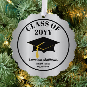 Grad Cap Class Silver Name Abschluss Ornament Karte