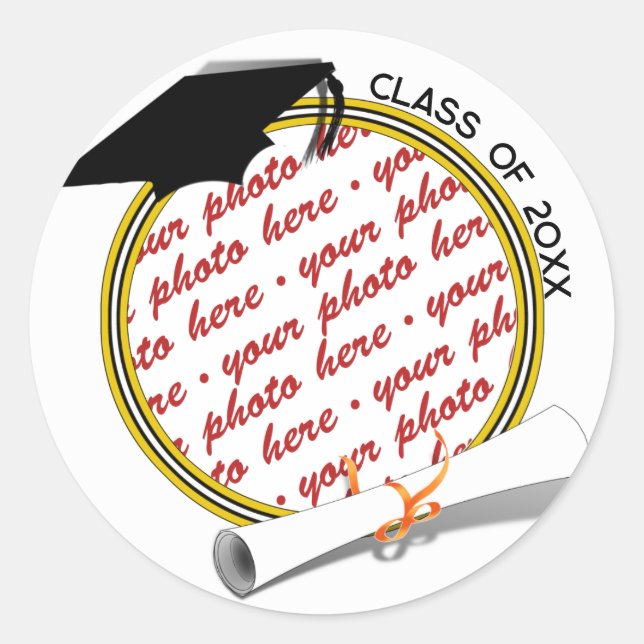 Grad Cap Diploma Foto Abschluss Runder Aufkleber (Vorderseite)
