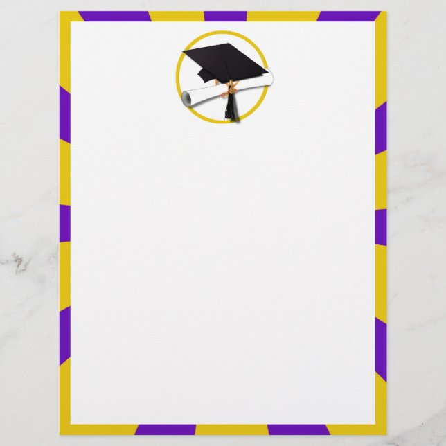 Grad Cap & Diploma - Lila und goldene Schulfarben Flyer (Vorne)