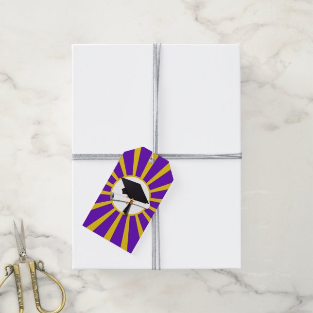 Grad Cap & Diploma - Schulfarben Lila Geschenkanhänger (Mit Garn)