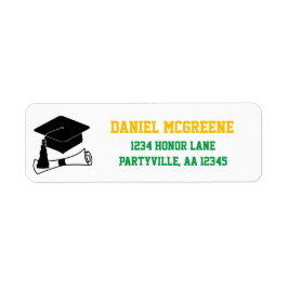Grad Cap Green und Gold Abschluss Adresse