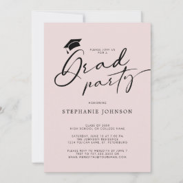 Grad Cap Moderne Kalligraphie Blush Graduation Par Einladung