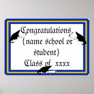Grad Cap Tilt mit Schulfarben Blau und Gold Poster