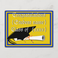 Grad Cap Tilt mit Schulfarben Blau und Gold