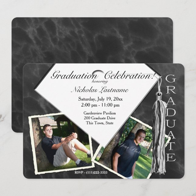 Grad Cap und Tassel Twin Foto Einladung (Vorne/Hinten)