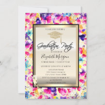 Grad Cap, Weinglas, Confetti-Blume Abschluss