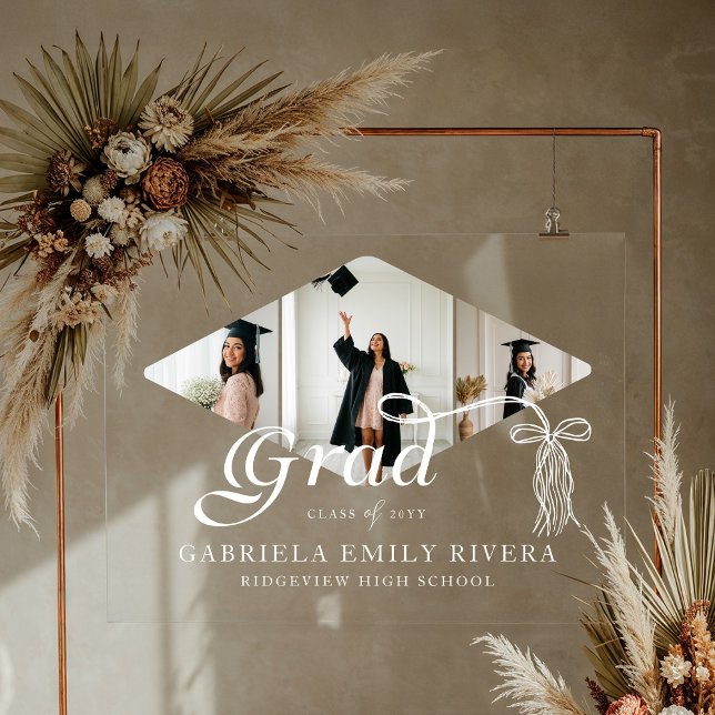 Grad Casquette Bow & Tassel Photo Collage Graduati (Grad Cap Bow & Tassel Photo Collage Graduation Acrylic Sign)