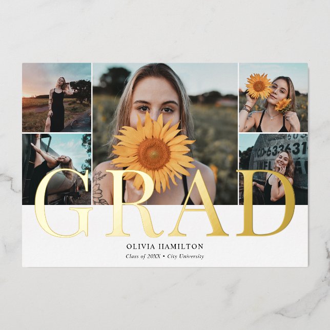 Grad Chic Multi Foto Abschluss Folieneinladung (Vorderseite)
