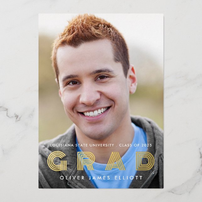 GRAD Class of 2025 Foto Abschluss Gold Foil Folieneinladung (Vorderseite)