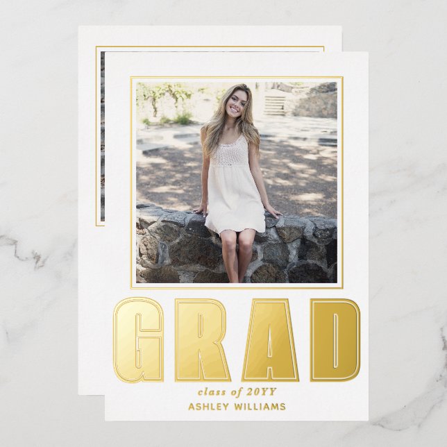 GRAD Classe de 2025 graduation blanc faire-part (Recto/Verso)
