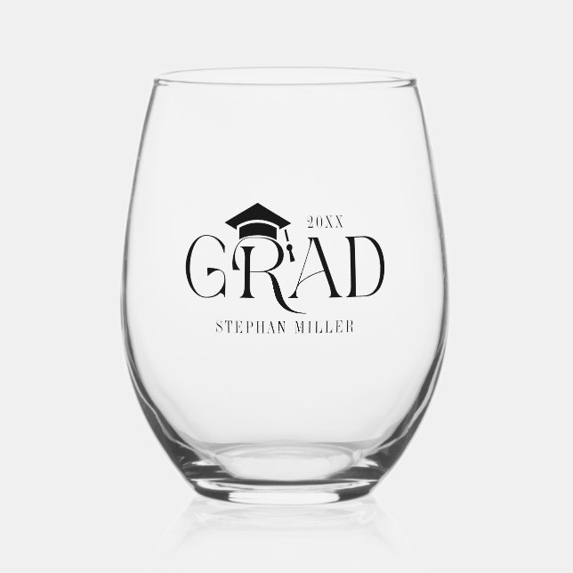 Grad Elegant Black Typografy Stemless Weinglas Ohne Stiel (Vorderseite)