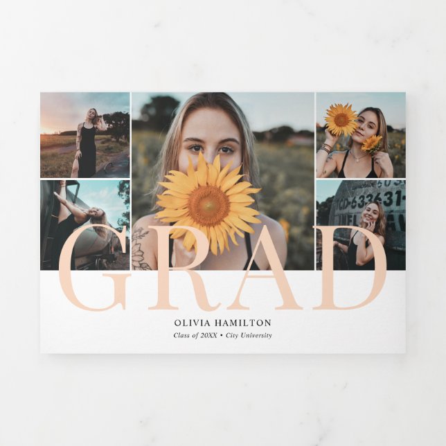 Grad Elegant Foto Collage Dreifach Gefaltete Ankündigung (Cover)