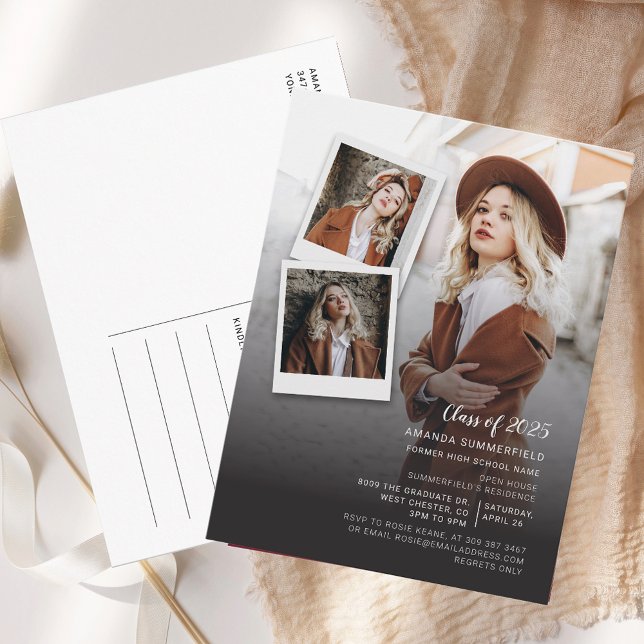 Grad Foto 2025 Script Graduation Party Einladungspostkarte (Grad Photo 2025 Script Graduation Party Invitation Postcard)