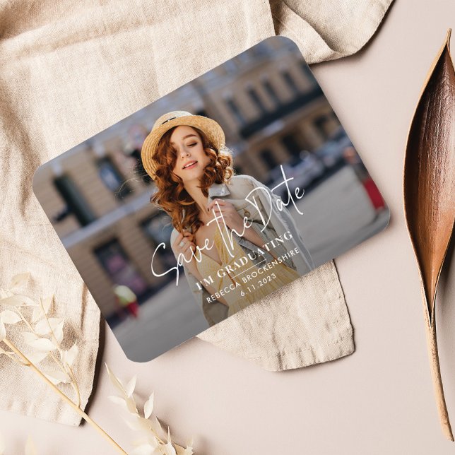 Grad Foto Abschluss 2025 Save the Date Magnet (Graduation Photo Script Save the Date Announcement)