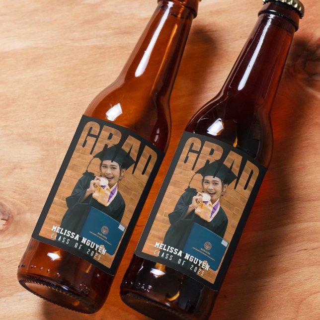 Grad Foto Abschluss Black Bierflaschenetikett (Grad Photo Graduation Black Beer Bottle Label
)
