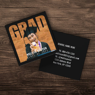 Grad Foto Abschluss Schwarzer Kontaktname Name Quadratische Visitenkarte