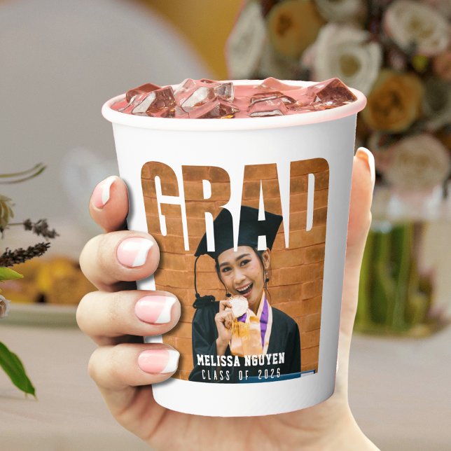 Grad Foto Abschluss White Pappbecher (Grad Photo Graduation White Paper Cups
)