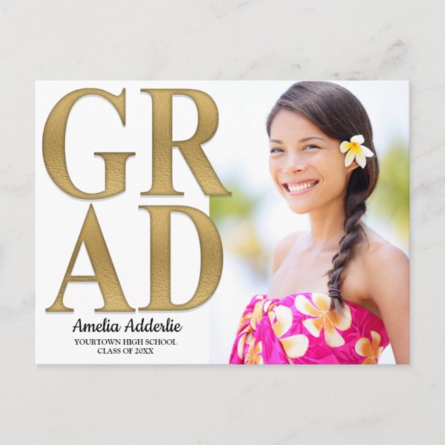 Grad Foto Ankündigung Einladung White Gold (Vorderseite)