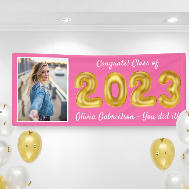 Grad Foto Goldballons 2024 Rosa Abschluss Banner (Von Creator hochgeladen)