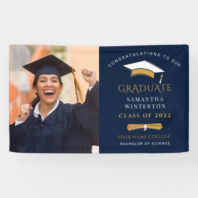 Grad Foto Navy Blue Abschluss 2025 Banner (Horizontal)