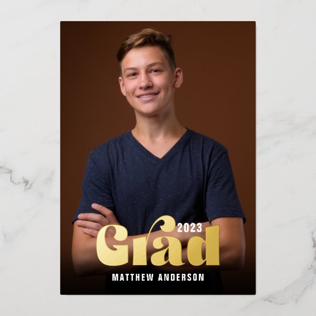 Grad Foto Retro Klasse 2023 Abschluss Folieneinladung (Vorderseite)